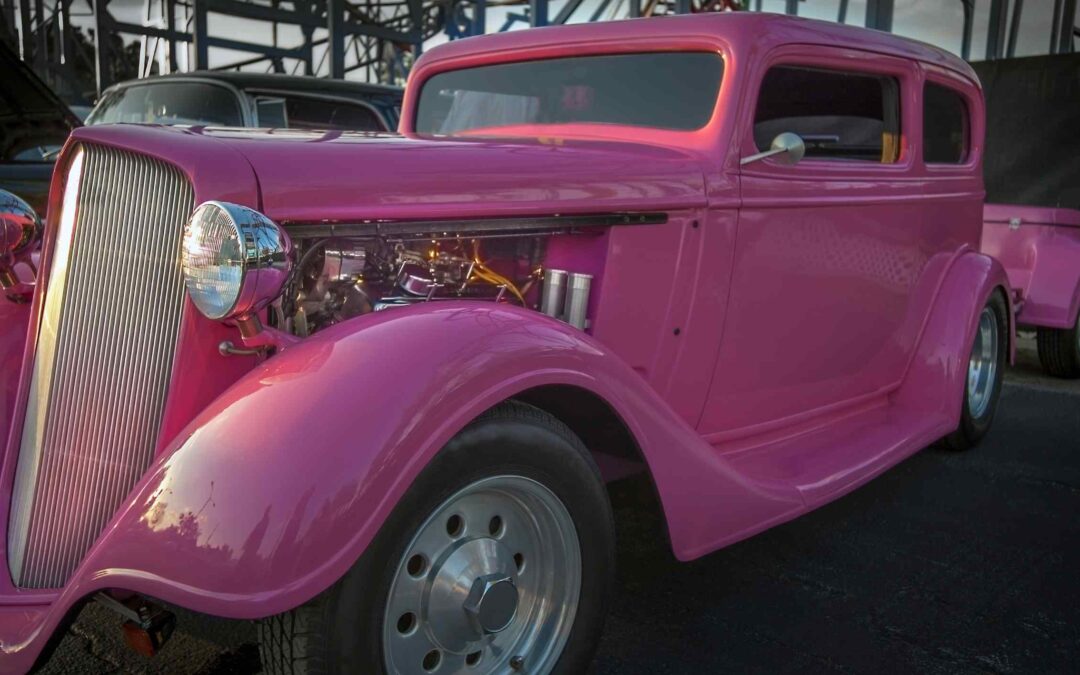 Pink hot rod old car
